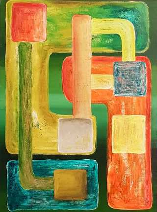 Experiment 04/23 (Acryl auf Buchbinderpappe), gerahmt 40cm × 50cm