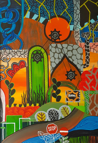 BOOM (Acryl-Pastellmischtechnik auf Bristolkarton, gerahmt, 50x70cm)