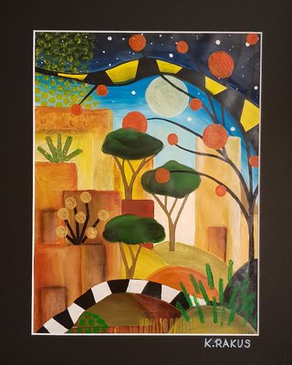 Desert Retreat (Acryl-Pastellmischtechnik auf Bristolkarton, gerahmt, 40x50cm) 